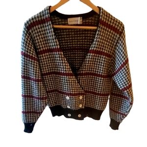 Robert Scott Ltd. Houndstooth Black and White Patterned Cardigan Cropped Sweater